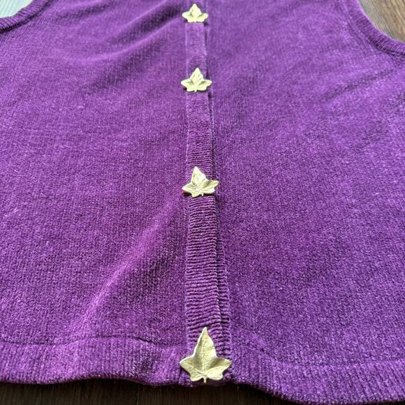 Inspired by Bellepointe Purple Knit Sweater Vest with Leaf Buttons Women’s XL - Picture 7 of 9